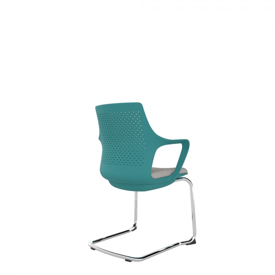 Turquoise Perforated Back Chair With Integrated Arms, Upholstered Seat And Chrome Cantilever Frame